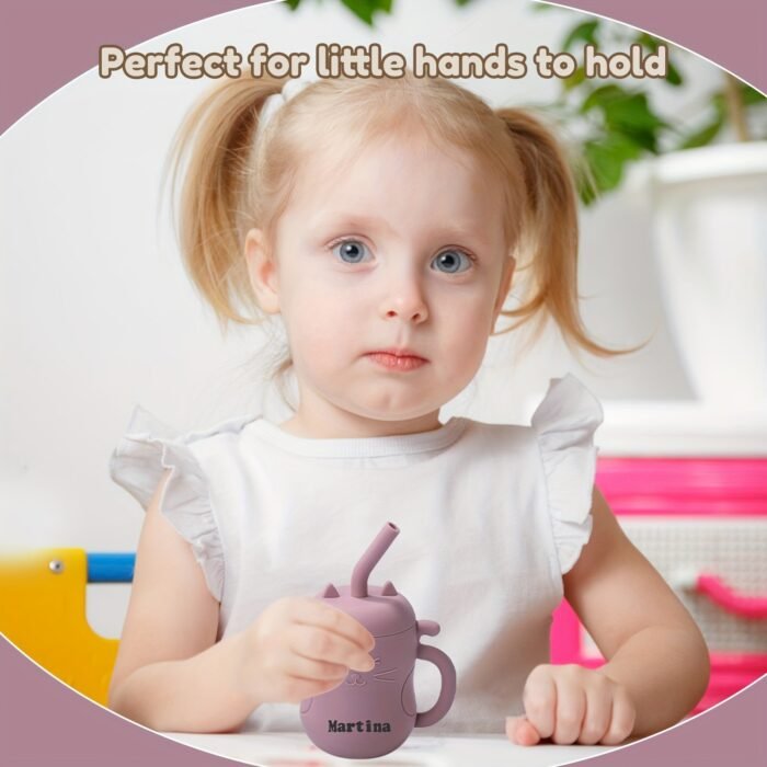 (Cat) Tiny Youngsters Learning Cup, Soft Rubber Training Cup 6Oz, Portable Feeding Cup With Lid & Straw (Leak Proof, Including Cute Stopper), Food Grade Silicone Cup For Beginner, Easy To Grasp, Easy To Clean,Christmas And Thanksgiving Gifts - Image 6