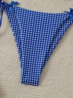 Blue And White Plaid Bikini With Bow Decoration And Triangle Top Sexy Vacation Two-Piece Swimsuit - Image 3