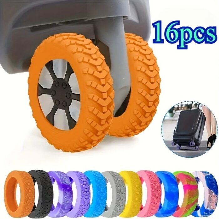 16Pcs Silicone Luggage Wheel Covers, Noise Reduction & Shock Absorption Suitcase Caster Protectors, Durable Travel Accessories For Office Chairs & Rolling Bags (Orange, Blue, Black, Pink, Purple, Yellow), Luggage For Travel - Image 2