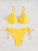2024 New Arrival - Vibrant Yellow Strapless Bikini Set With Steel Support & Tie-Up Design For Women, High Stretch Polyester Blend, Perfect For Swimming & Beach, Beach Attire|Vibrant Swimsuit|Stretchy Fabric