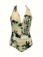 Dx24502 Women'S Elegant One-Piece Swimsuit - High Elasticity Adjustable Straps & Waist Tie, Tropical Palm Print, Hand Wash Only, Beach & Poolwear, Summer Swimwear, Stylish Swimwear, Comfortable Fit - Image 8