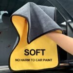 Ultra-Soft Double-Layer Thick Coral Fleece Car Wash Towel - Highly Absorbent, Lint-Free, Yellow & Gray With "Soft" & "No Harm To Car Paint" Messages, Ideal For Auto Detailing & Cleaning