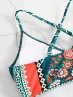 Bohemian Floral Print Cross Straps Bikini Set, 2-Piece Ethnic Style Beach Vacation Swimwear, High Cut Bathing Suit - Image 5