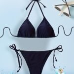 Beautiful Sexy Bikini Set - High Stretch, Solid Color, Halter Neck, Side Lace-Up, No Belt, Perfect For Swimming, Beachwear|Sleek Swimwear|Stretchy Fabric
