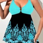 Floral Print V Neck Tankini Sets, Ring-Linked Boxer Short Bottom Two Pieces Swimsuit, Women'S Swimwear & Clothing