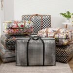1Pc Vintage Fabric Foldable Storage Bag, Dark Brown, With Strong Zipper And Handle, Space-Saving, Heart Leaf Brand, With Random Printing And Edge Paint, For Moving, Travel, Back To School - Image 13