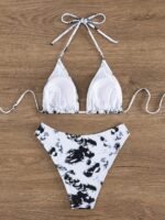 Allover Print Triangle 2 Piece Set Bikini, Halter V Neck High Cut Swimsuits, Women'S Swimwear & Clothing - Image 2