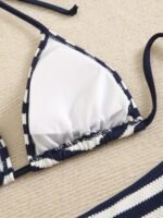 New Summer Blue And White Striped Print Sexy Tie Style Women'S Bikini Set - Image 3