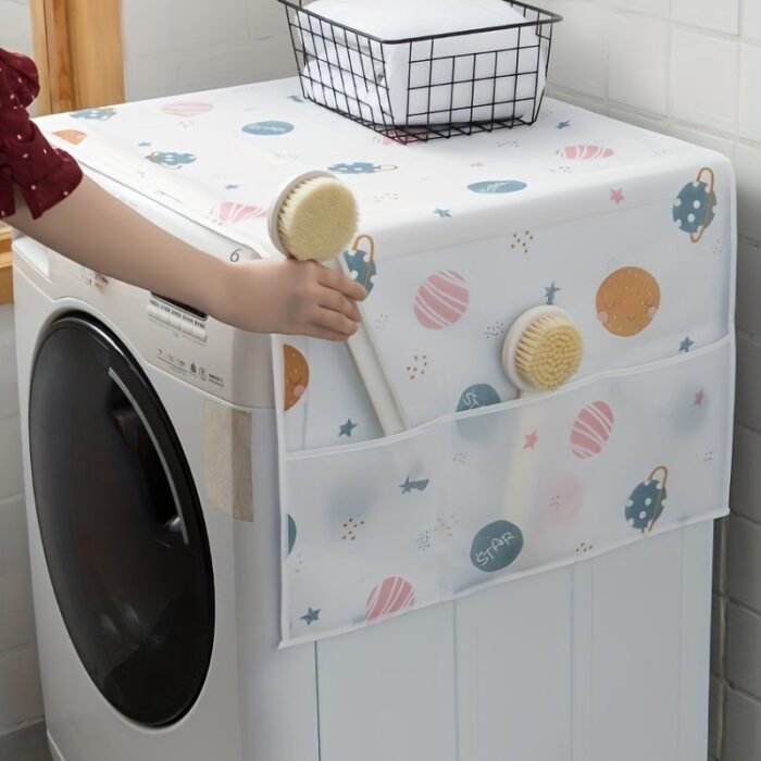1Pc Youlong Multi-Function Refrigerator Dust Cover With Pocket, 128.02 X 52.07 Cm, Modern Decorative Fabric Storage Organizer For Home And Kitchen Use, Green Leaf Pattern, Pet Material, Appliance Top Protector | Decorative Storage | Pet Material Cover - Image 2