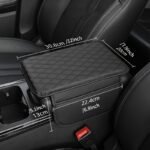 1Pc Pu Leather Car Armrest Pad With Quilted Design, Elbow Support & Storage Pocket - Red, Scratch-Resistant Protective Cushion For Comfortable Driving - Image 2