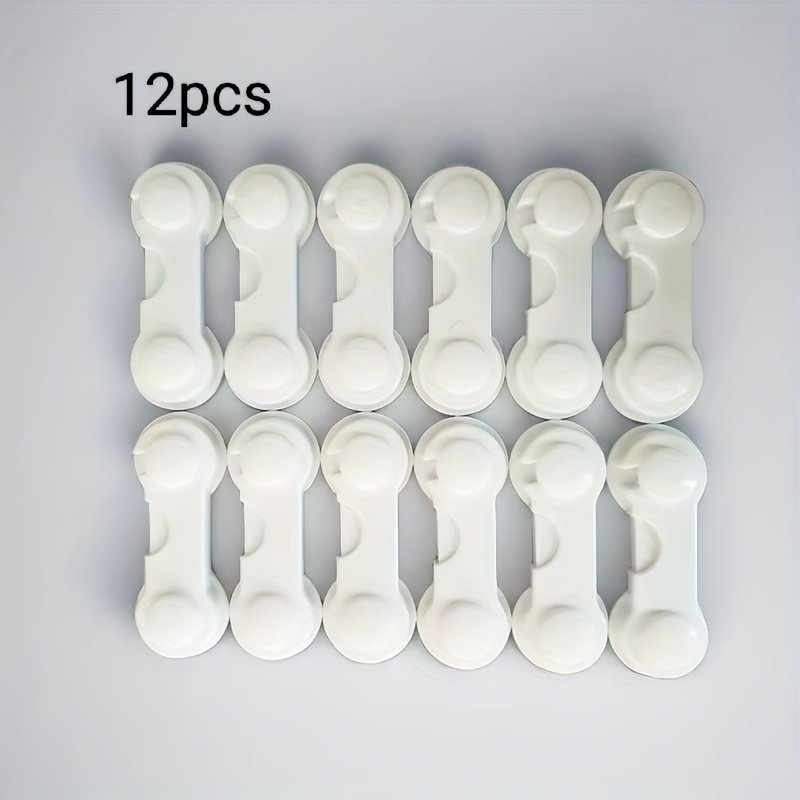 product-fancy-99cc19b2-53d7-40e8-9c19-98251a9765b0.jpg 12Pcs Premium White Cabinet Door Locks - Safety Locks For Drawer, Cupboards, Fridge, Oven, Closet, Pantry - Adhesive, Easy Installation, Tamper-Proof, Durable Door Latch Locks, Safety Locks For Cupboard - Image 1