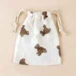 1Pc Bear Print Drawstring Storage Bag, Multifunctional Portable Organizer For Stroller, Home Dustproof, Diaper & Candy Packaging, Hand Washable Mommy Bag - Image 3