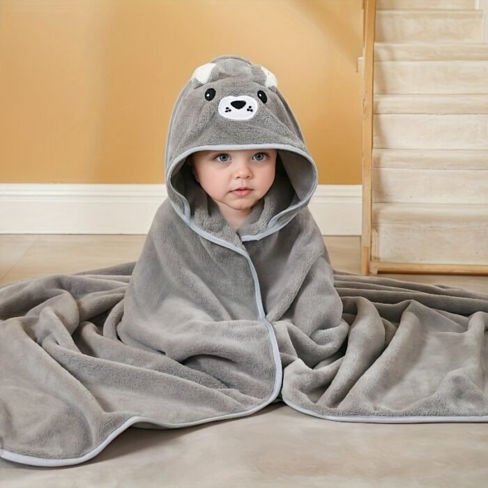 1 Piece Children'S Bath Towel Cartoon Coral Fleece Hooded ? Soft Baby Blanket, Newborn Robe With Hood For Babies And Toddlers, Super Absorbent Kids' Shower Supplies, Halloween, Thanksgiving & Christmas Gift - Image 1