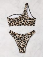 Chic One-Shoulder Leopard Print Bikini Set For Women - High Stretch, Non-Transparent Swimwear With Asymmetrical Design - Image 7