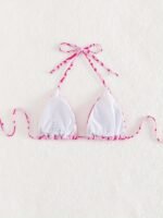 Allover Print Triangle Halter Bikini Top, Spaghetti Strap Backless Stretchy Swimming Top, Women'S Swimwear & Clothing - Image 8