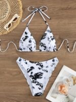 Allover Print Triangle 2 Piece Set Bikini, Halter V Neck High Cut Swimsuits, Women'S Swimwear & Clothing - Image 8