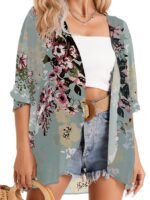 Floral Print Cover Up Cardigan, V Neck Loose Fit Half Sleeves Casual Beach Kimono, Women'S Swimwear & Clothing - Image 7