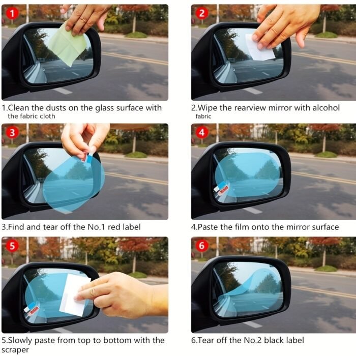2-Pack Pvc Anti-Fog Mirror Protective Film Stickers, Waterproof Rainproof Clear Vision Shield For Vehicle Side Mirrors, Auto Exterior Accessory - Image 5