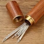 30Pcs Self-Threading Needles Set, Assorted Sizes, Wooden Storage Tubes, Easy Insertion For Elderly, Hand Sewing, Quilting, Clothing & Cross Stitch, Light & Dark Brown