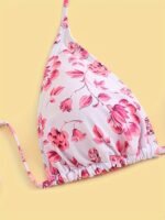 1Set Women'S Floral Print Halter Neck Bikini Set, High Elasticity Polyester Fabric, Casual Two-Piece Swimsuit With Tie Details, Knitted Fabric, No Belt, Regular Fit - Image 3