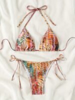 Animal Skin Print 2 Piece Set Bikini, Halter V Neck Tie Back Backless High Cut Tie Side Swimsuits, Women'S Swimwear & Clothing Triangle Top - Image 5