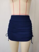 Drawstring Ruched Black Swim Skorts, Plain High Stretch Swimming Bottoms, Women'S Swimwear & Clothing - Image 4