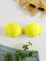 Magenta Petal Shaped Bikini Top, Back Buckle Mid Stretch Sexy Tube Top, Women'S Swimwear & Clothing - Image 4