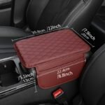 1Pc Pu Leather Car Armrest Pad With Quilted Design, Elbow Support & Storage Pocket - Red, Scratch-Resistant Protective Cushion For Comfortable Driving - Image 3