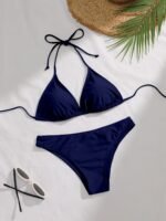 Classic Red Bikini Set With Lace-Up Detail - High Stretch Fabric, Solid Color Swimwear For Women, Sexy & Stylish Beach Or Poolside Attire - Image 5