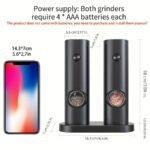 1Pc/2Pcs Intelligent Sensing Electric Grinder, Electric Salt And Pepper Grinder, Automatic Black Pepper Grinder, White Pepper Grinder, Convenient, Durable And High-Looking Electric Grinder, Suitable For Home Kitchen, Parties And Dinners - Image 4