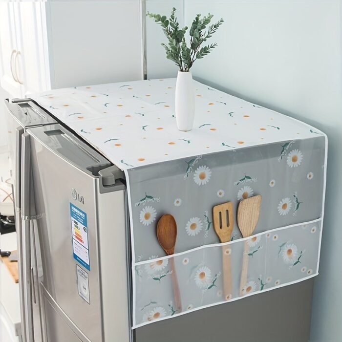 1Pc Youlong Multi-Function Refrigerator Dust Cover With Pocket, 128.02 X 52.07 Cm, Modern Decorative Fabric Storage Organizer For Home And Kitchen Use, Green Leaf Pattern, Pet Material, Appliance Top Protector | Decorative Storage | Pet Material Cover - Image 7