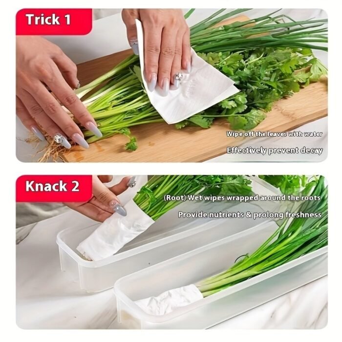 2/6Pcs Long Pp Plastic Vegetable Storage Containers - Durable Airtight Kitchen Organizer For Cilantro, Green Onions, Mint & More - Refrigerator Replacement Bins, Appliance-Friendly Food Savers - Image 11