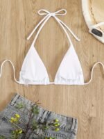 Fashionable And Sexy Double-Sided Nylon Plain Color High Elastic And Comfortable Tie-String Women'S Bikini Top - Image 9