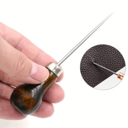 1Pc Wooden Handle Metal Gourd Awl - Professional Leathercraft Stitching Punch Tool - Craft Diy Leatherworking Accessory