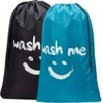 1-Pack Large Travel Laundry Bag With Wash Me Print - Durable Nylon Multi-Functional Organizer For Clothes, Towels & Bedding - Machine Washable & Dry Cleanable (Black & Turquoise), Portable Washing Bag, Easygrip Handle