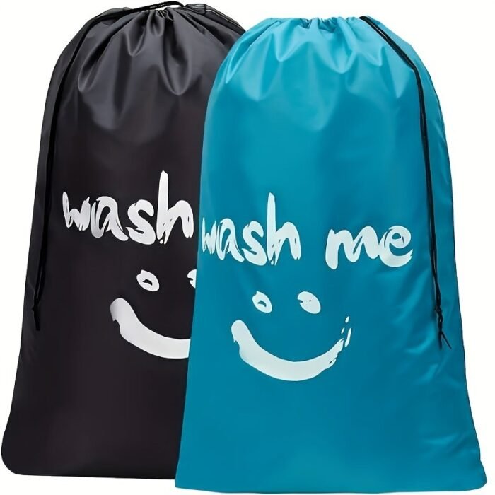 1-Pack Large Travel Laundry Bag With Wash Me Print - Durable Nylon Multi-Functional Organizer For Clothes, Towels & Bedding - Machine Washable & Dry Cleanable (Black & Turquoise), Portable Washing Bag, Easygrip Handle - Image 1