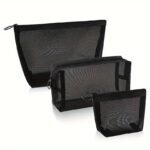 3Pcs Nylon Mesh Cosmetic Bag Portable Travel Cosmetic Storage Bag Grid Wash Storage Net Bag Cosmetic Bag Cosmetic Box Transparent Cosmetic Box Organizer Storage Room Leisure Washing Bag Washing Make Women Feminine Cosmetic Bag - Image 5