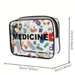 Medicine-Themed High Quality Pvc Zippered Cosmetic Bag For Women & Girls - Large Capacity Lightweight Travel Organizer, Easy Wipe-Clean Toiletry Bag With Fade-Resistant Design, Tsa-Approved For Daily Use & Trips, Toiletry Travel Bag - Image 3