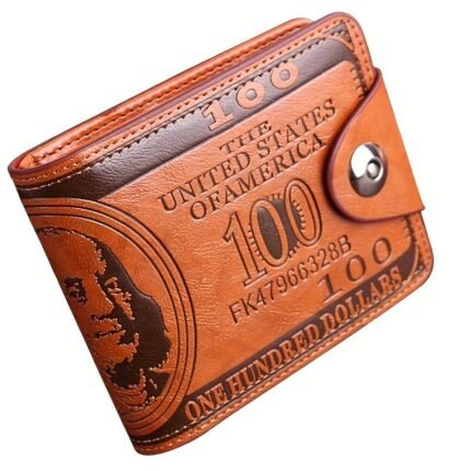 Men'S Dollar Bill Print Pu Leather Wallet, Street Style Fashion Accessory With Snap Closure