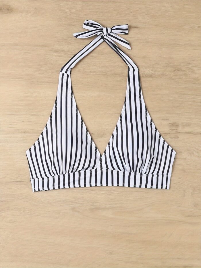 Deep V Neck Halter Tie Neck Bikini Top, Backless High Strech Stylish Swimsuit Top, Women'S Swimwear & Clothing - Image 9