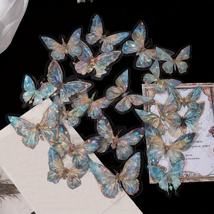 1 Pack/20Pcs, Pink Crystal Butterfly Three-Dimensional Butterfly Hand Account Diy Decorative Stickers Junk Journal Decor Supplies, Diy Junk Journal Decoration Label Stickers, Party Favor - Image 7