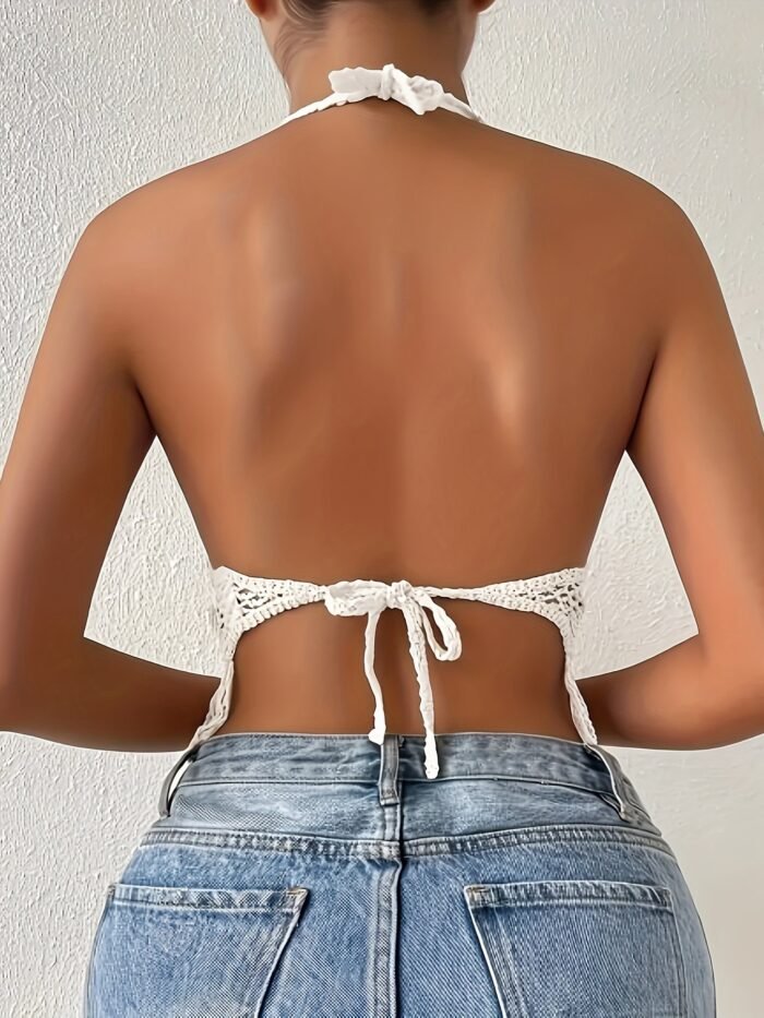 Bohemian Women'S Halter Embroidered Beach Top, Hollow Sexy Fringe Tie-Up Top, Summer Beachwear - Image 4