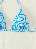 Allover Print Triangle Halter Bikini Top, Spaghetti Strap Backless Stretchy Swimming Top, Women'S Swimwear & Clothing - Image 10