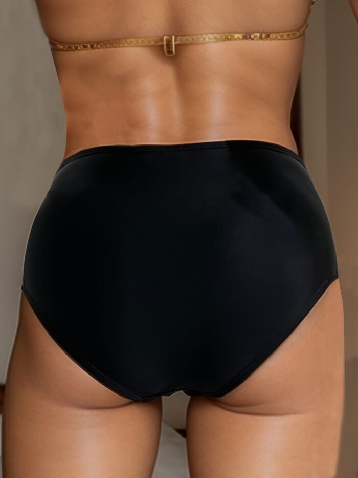 1Pc Women'S High-Waisted Sexy Bikini Bottoms, Solid Color Polyamide Knit Fabric With Side Frill Detail, High Stretch Swimwear - Image 2