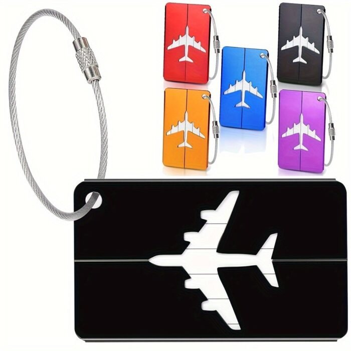 5Pcs Luggage Tags Set, Simple Pattern Tag, Steel Ring Luggage Tag, Airplane Boarding Tag, Travel Identification Tag, Office Business Trip Supplies Accessories - Image 1