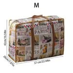 1Pc Vintage Fabric Foldable Storage Bag, Dark Brown, With Strong Zipper And Handle, Space-Saving, Heart Leaf Brand, With Random Printing And Edge Paint, For Moving, Travel, Back To School - Image 5