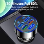 Datangwin, 6-In-1 Fast Car Charger With Usb-C, Dual Pd & Qc3.0, 4 Usb Ports, Voltage Display - Compatible With Iphone, Samsung, Huawei, Xiaomi - Matte Finish, Portable Charger, Car Charge, Without Battery - Image 4