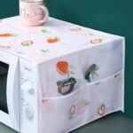 1Pc Strawberry & Heart Pattern Pvc Microwave Dust Cover - Waterproof & Oil-Proof, Pink And White With Pocket Detail, Home Appliance Protector, Microwave Cover - Image 5