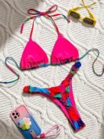 Large Flower European And American Fashion Foreign Trade Split Swimwear For Women Cartoon Printed Hanging Neck Fashion And Sexy Beach Swimsuit - Image 6