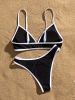 Contrast Trim 2 Piece Set Bikini, V Neck Stretchy High Cut Swimsuits, Women'S Swimwear & Clothing - Image 3